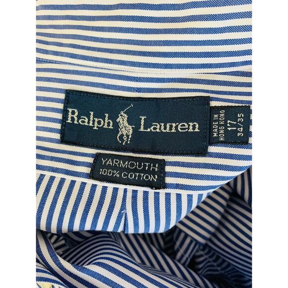 17 (34/35) Ralph Lauren Yarmouth 100% Cotton Blue White Button Down Shirt Men's - Picture 8 of 8